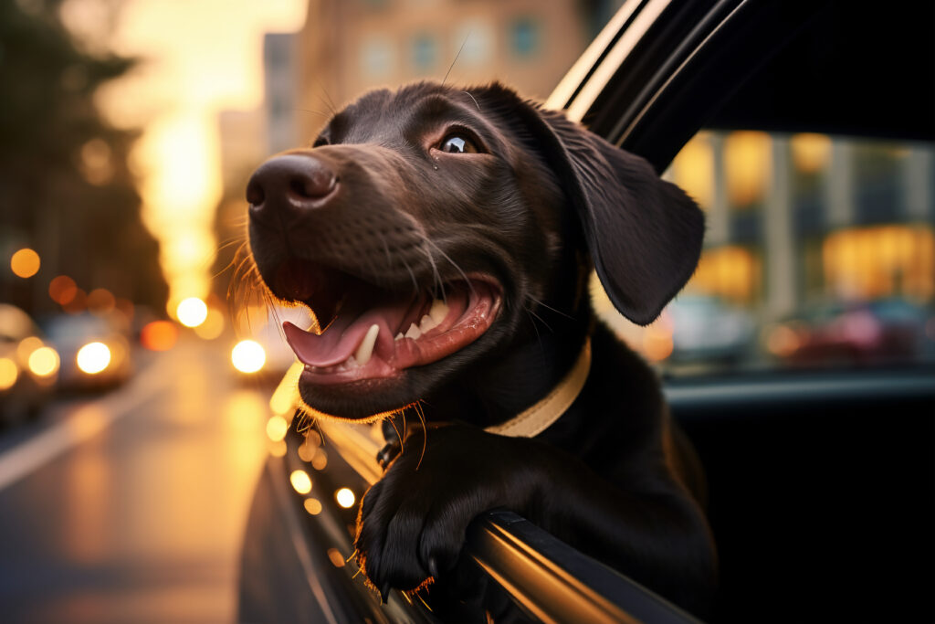 Imagem de um cachorro num carro, para ilustrar o artigo sobre como criar um táxi pet