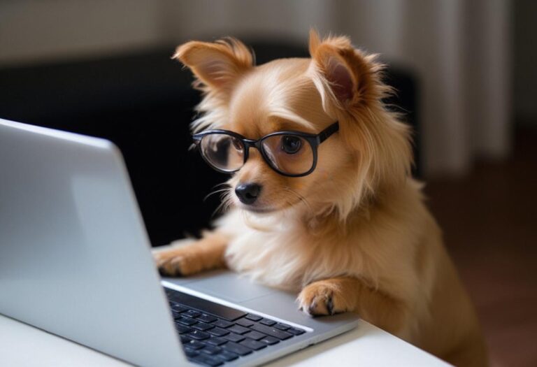 Imagem de um cachorro usando um computador, para ilustrar o artigo sobre notas fiscais para pet shop