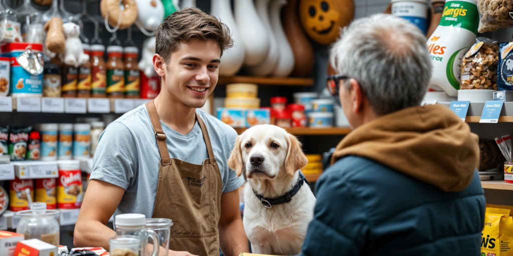 foto de um jovem atendendo um cliente no pet shop, para ilustrar o artigo sobre sistema de gestão para pet shop