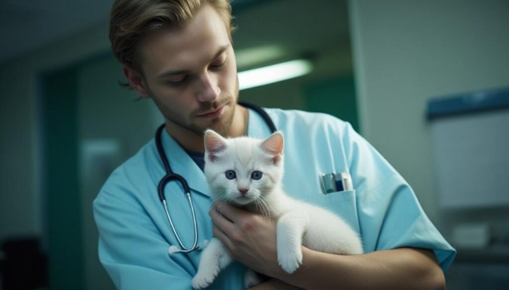 Imagem de um veterinário e um gato, para ilustrar o artigo sobre como lidar com emergências veterinárias