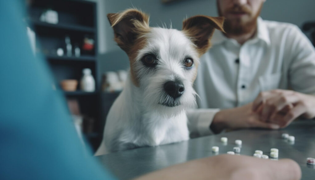 Um cachorro com remédios